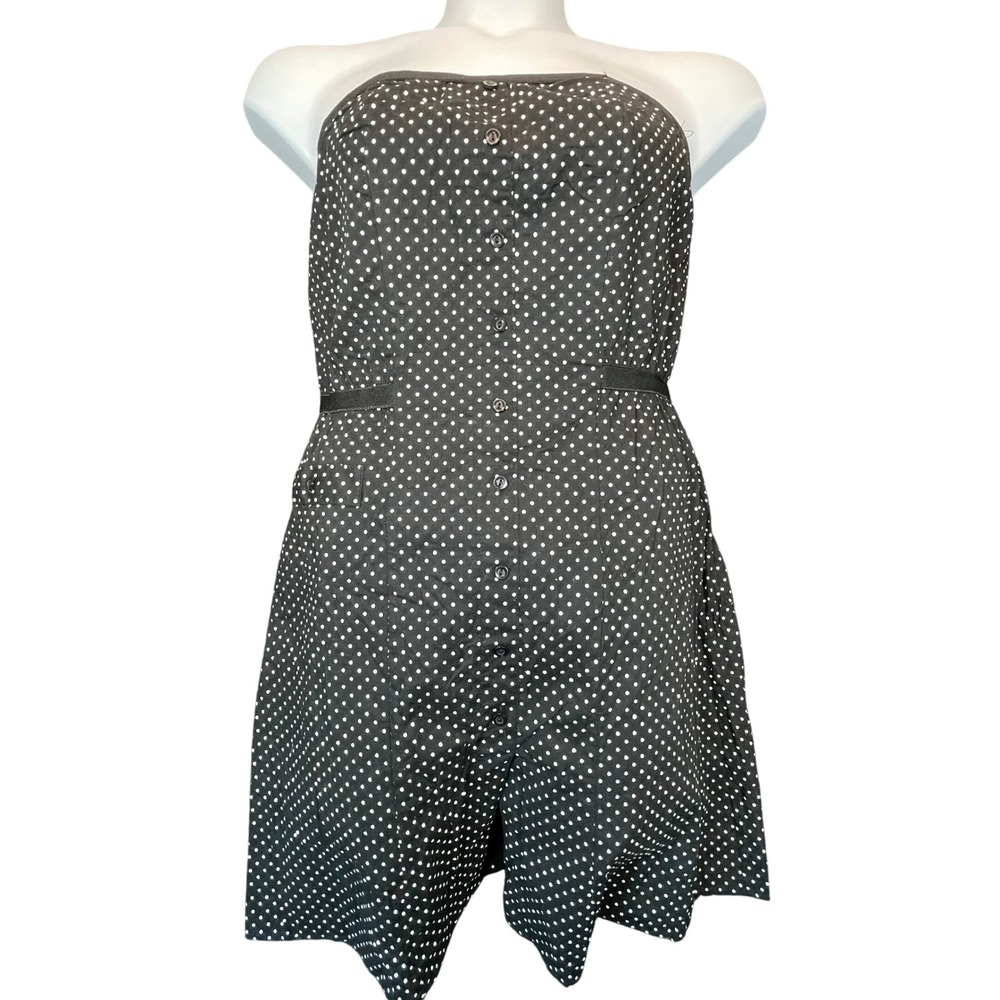 Street Code Y2K Strapless Mini Dress L Black Polka Dot Retro Pinup 90s Indie VTG